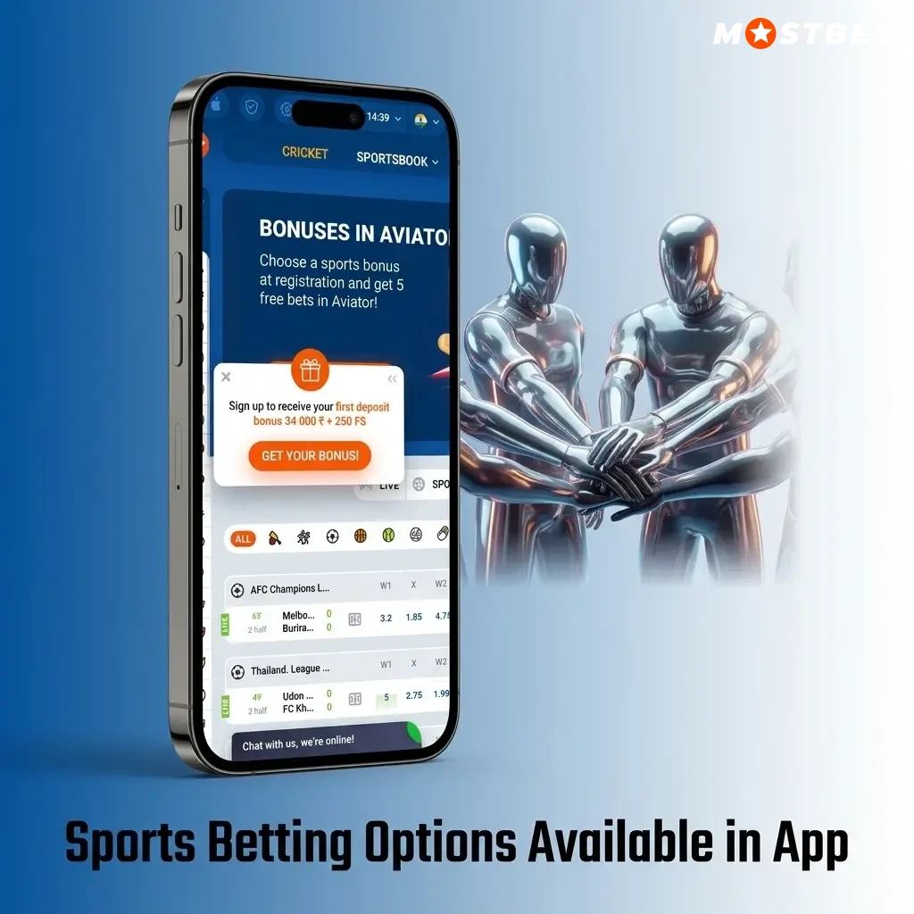 Mostbet app sports betting options including cricket, football, kabaddi, tennis, basketball, and esports for Indian players